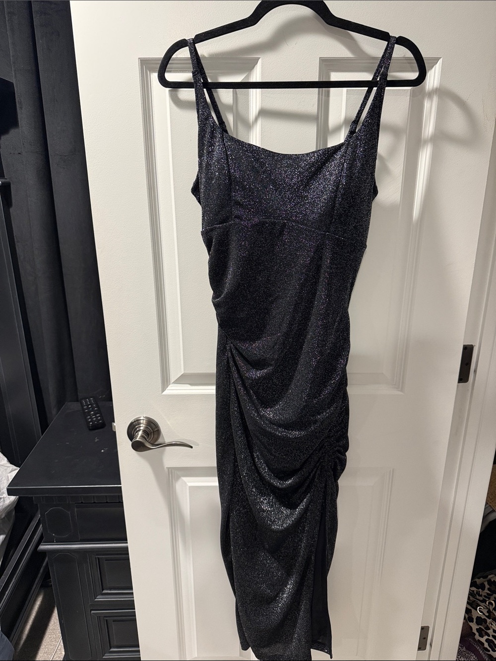 Black Sparkle Ruched Slip Dress - Classic Evening Look